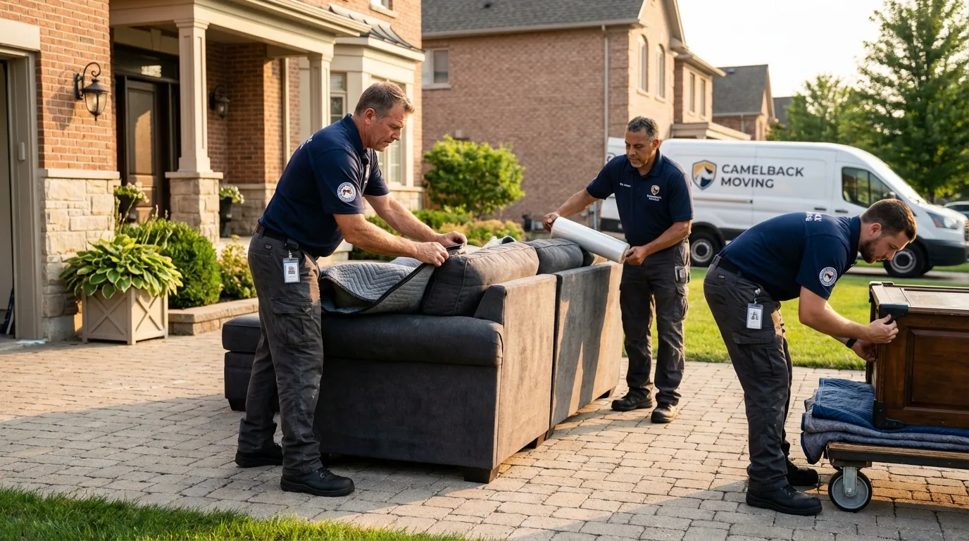 Large estate moving crew wrapping furniture in Portland, NY